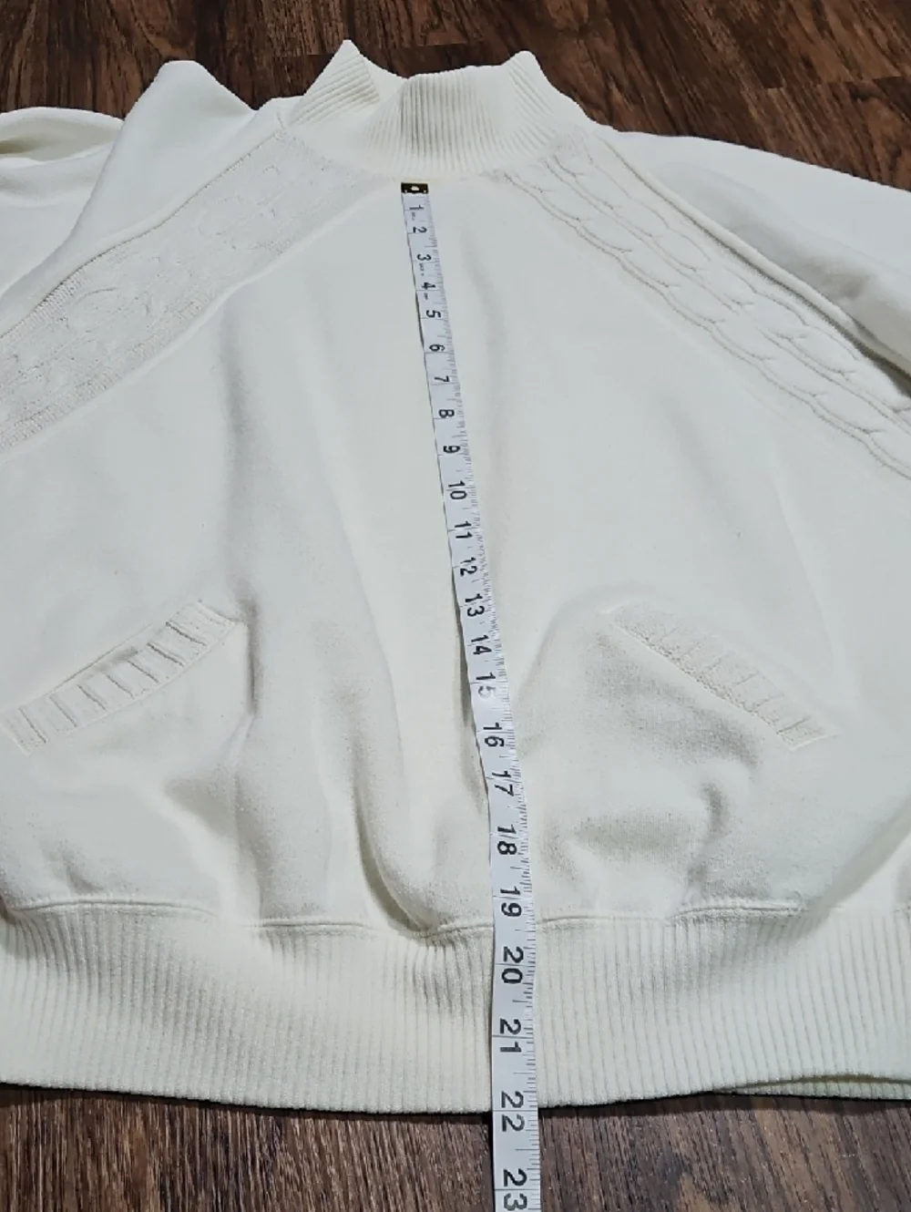 Vintage Carriage Court Cream Mock Neck Sweatshirt Large Cable Knit Trim